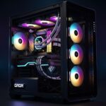 Gabinete gamer moderno com iluminação RGB e vidro temperado mostrando componentes internos organizados